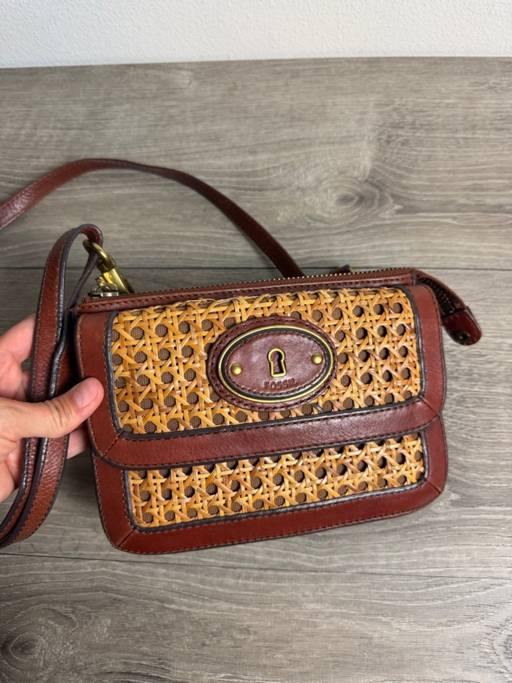 Fossil Vintage Reissue Cane Leather Top Zip Flap Crossbody Bag